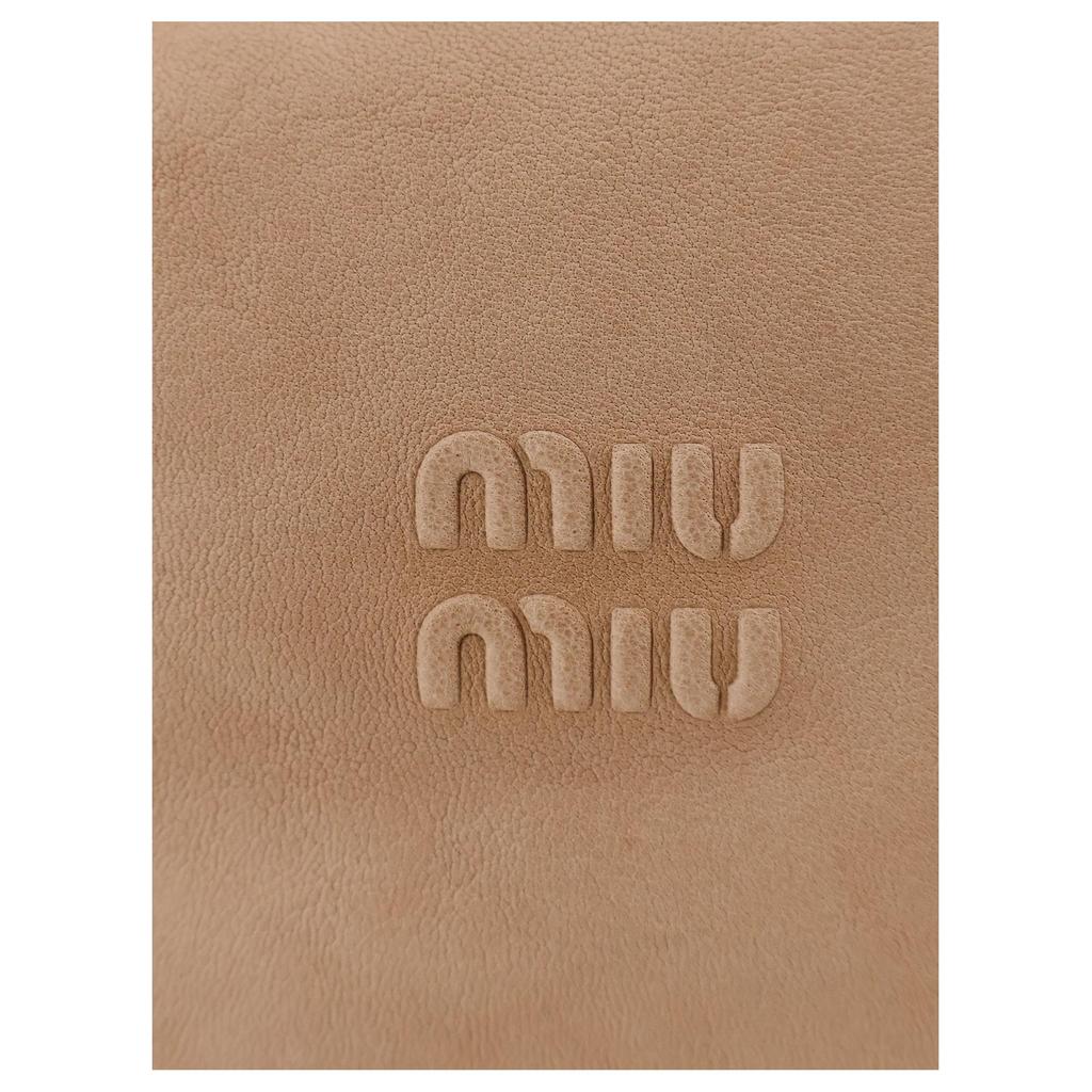 MIU MIU Geprägtes Logo Leder Tote Bag Damen Handtaschen Beige 5NE841_AEFX_F0065
