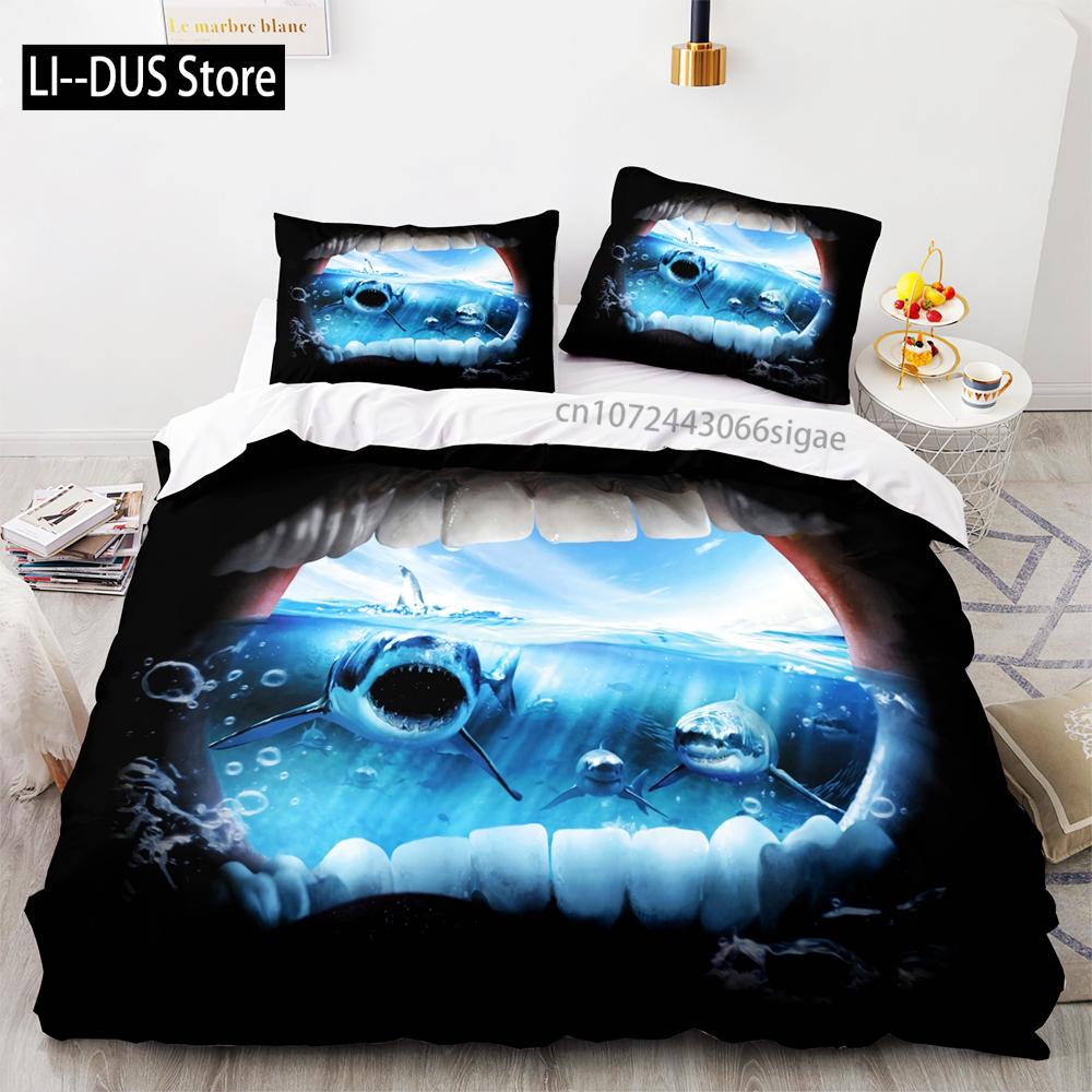 Shark Bedding Set Single Twin Full Queen King Size Ocean Overlord Bed Set Aldult Kid Bedroom Duvetcover Sets 3D Anime 035