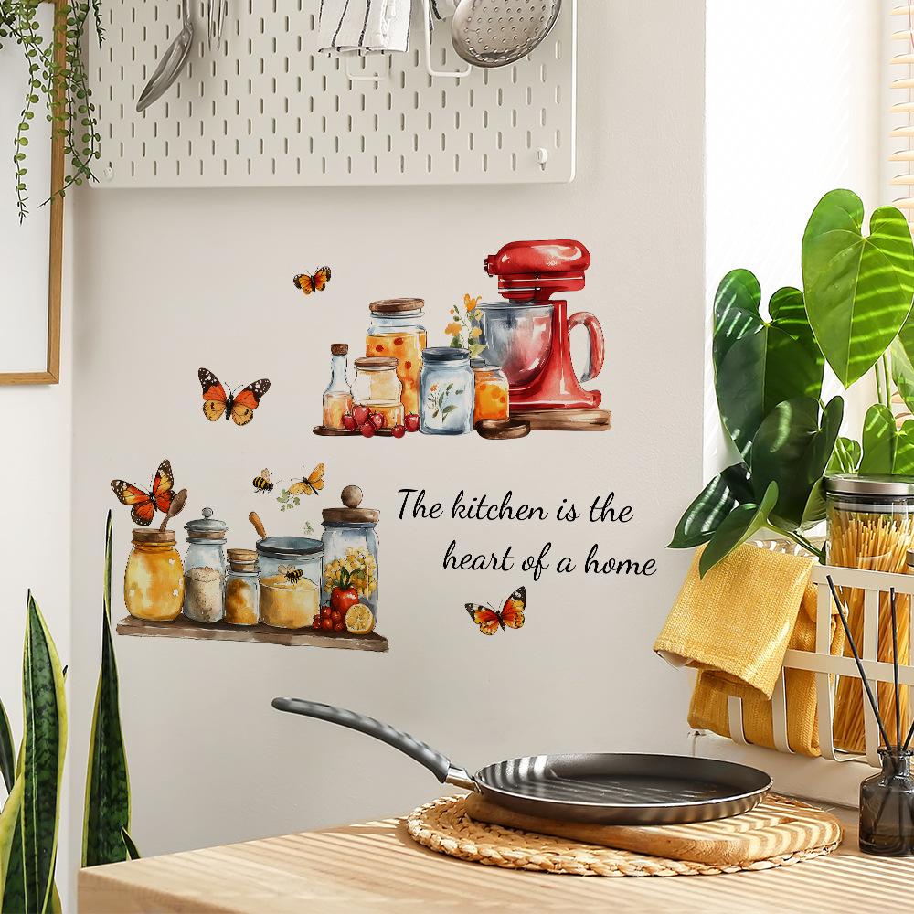 Kitchen English Slogan Kitchenware Butterfly Kitchen Restaurant Home Background Beautification Wall Stickers