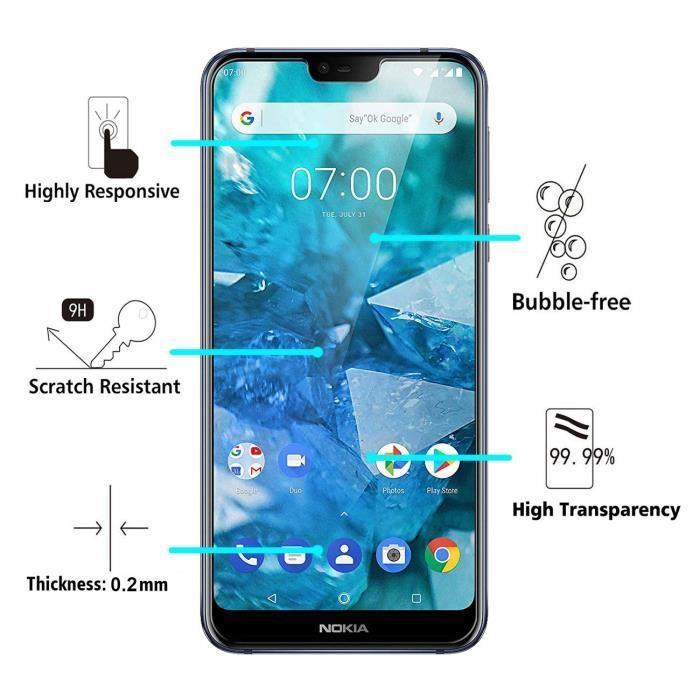 Protective Case - PHONILLICO - Nokia 7.1 - Transparent Silicone - Ultra Slim - Tempered Glass