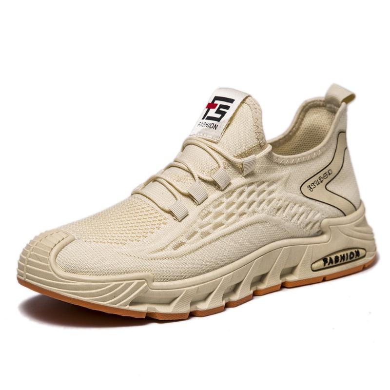 

Mesh shoes men s new breathable fly-woven sports shoes soft sole wear-resistant casual trendy shoes low-top men s shoes 44 бежевий