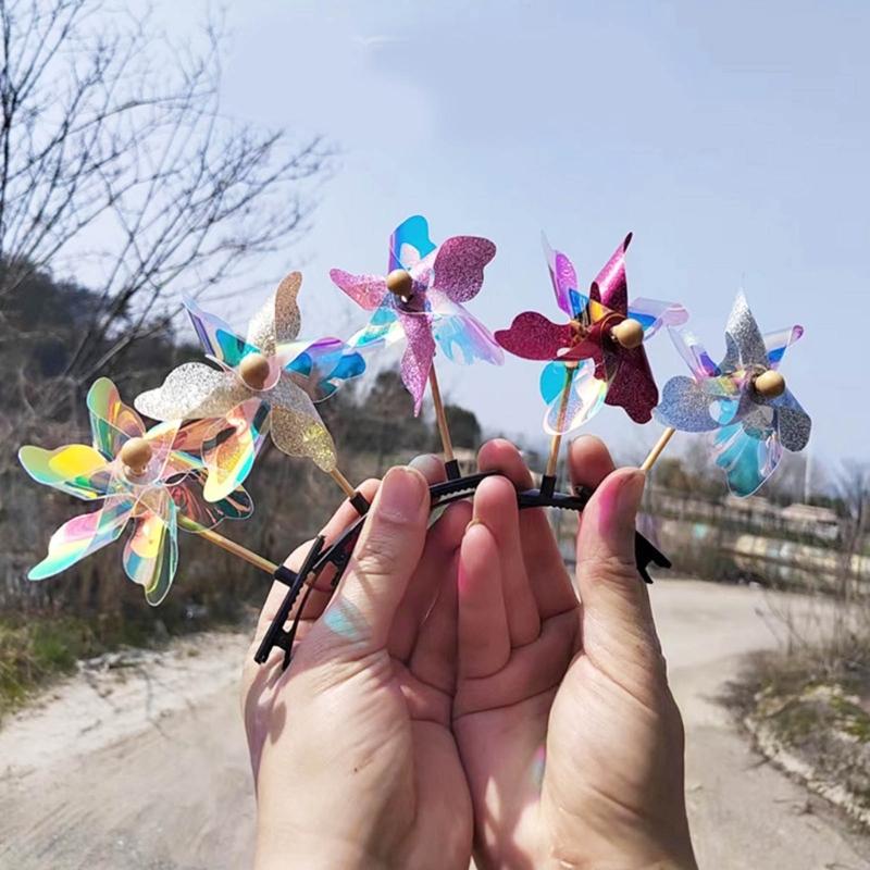 Children Windmill Hair Clip Colorful Duckbill Hairpin Girls Cute Plastic Barrettes Hair Clip Birthday Festival Gift