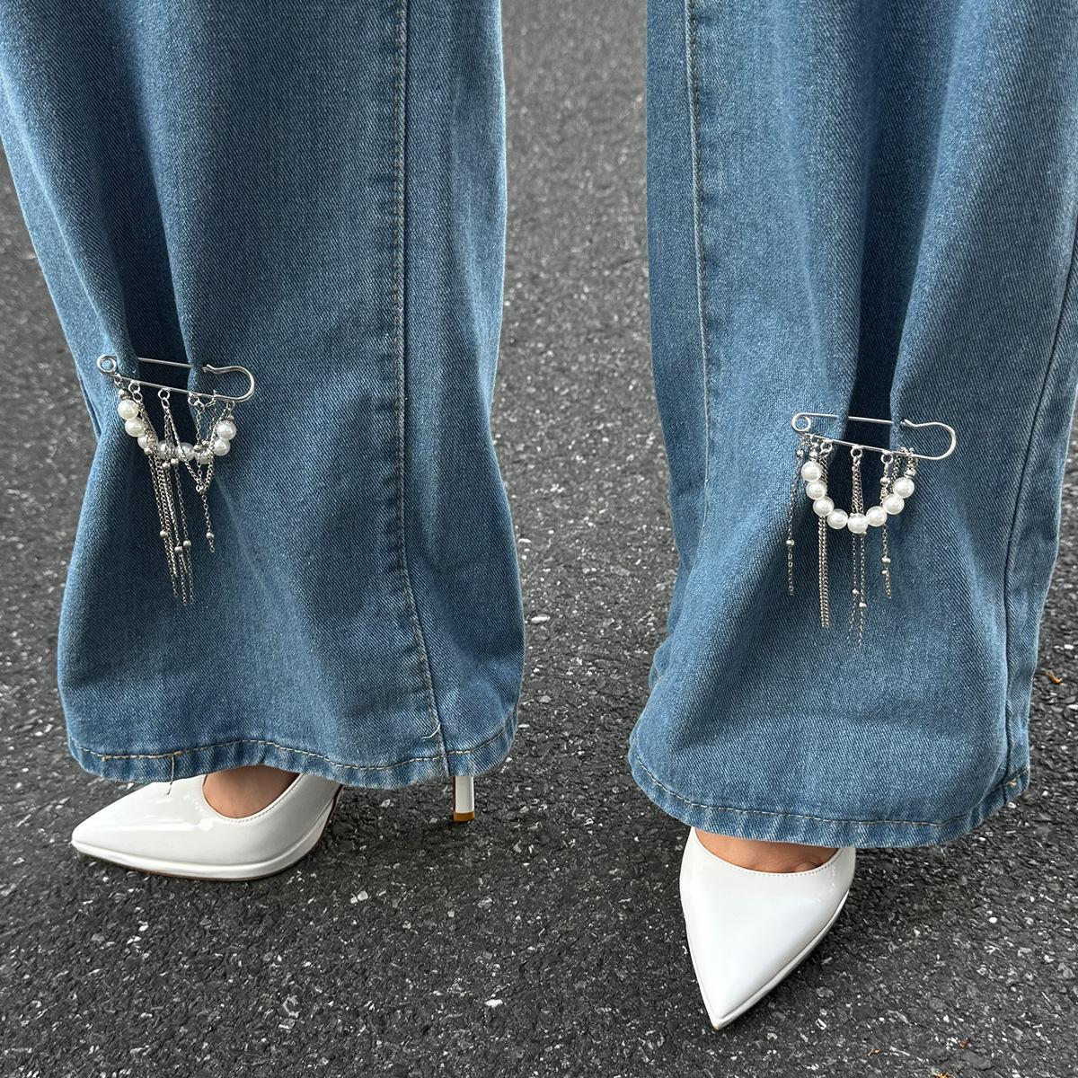 Retro Sweet Imitation Pearl Metal Chain Tassel Pendant Pin Pants Foot Chain 2026 Creative Girl Fashion Sweet Fashion Jewelry белый