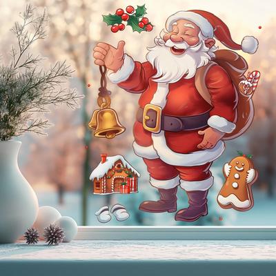 Christmas Cartoon Santa Claus Gingerbread Man Glass Window Sticker Xmas Decor Wall Stickers Merry Christmas Happy New Year 2025