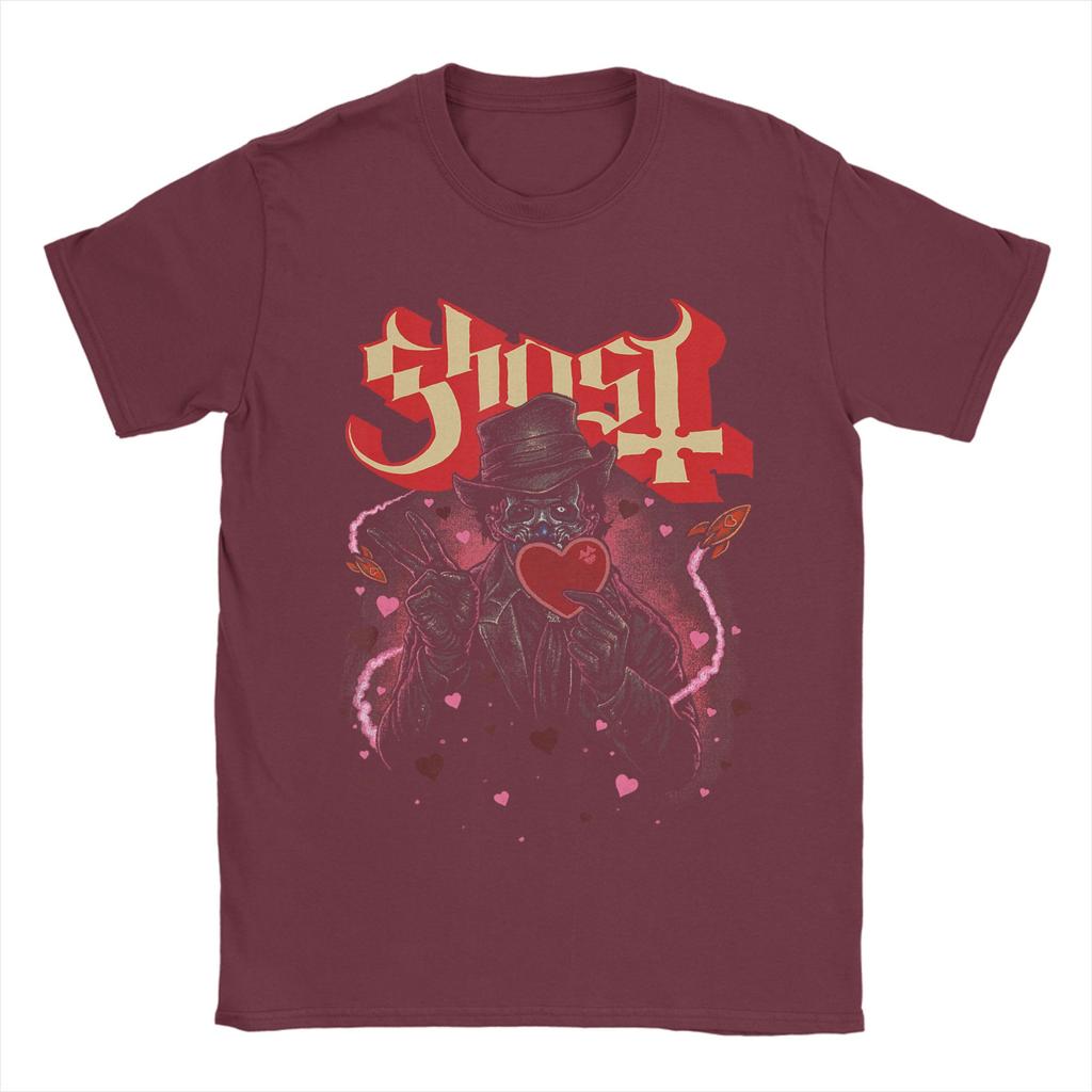 Ghost Band Valentines Day Flower Heart Skull TShirts for Men Awesome Cotton Tees Round Collar Short Sleeve T Shirt Tops