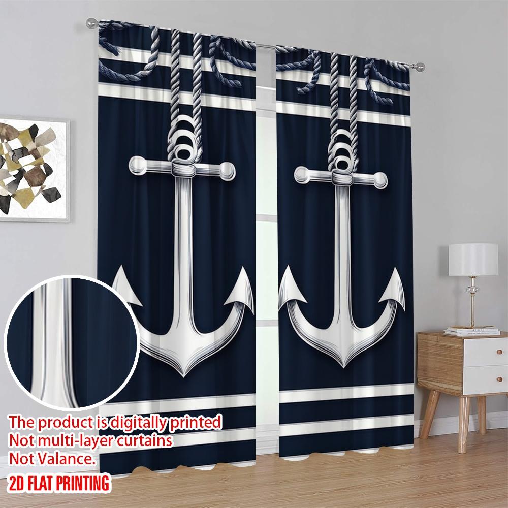 2D Flachdruck 2 Stück Vorhang Nautischer Anker Vielseitiger Stoff, Ohne Strom Partydekorationen Geeignet für Karnevalsdeko