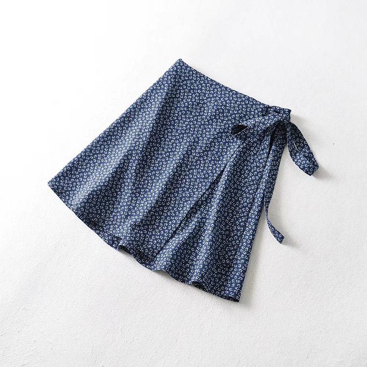 YPFF Floral Print High Waist Midi Wrap Skirt - European & American Style Women's Summer Tie-Up Skirt.