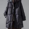 Women's Winter Mid-Length Thickened Oversized Cotton Coat, Solid Color, Loose Fit, Hooded Jacket