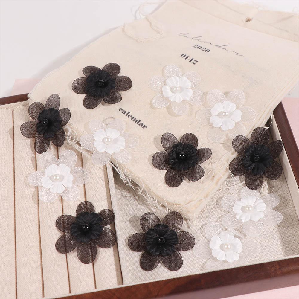 30PCS Pearls Organza Flowers Applique DIY Material Clothes Patches  for Clothes Bag Hair Clips