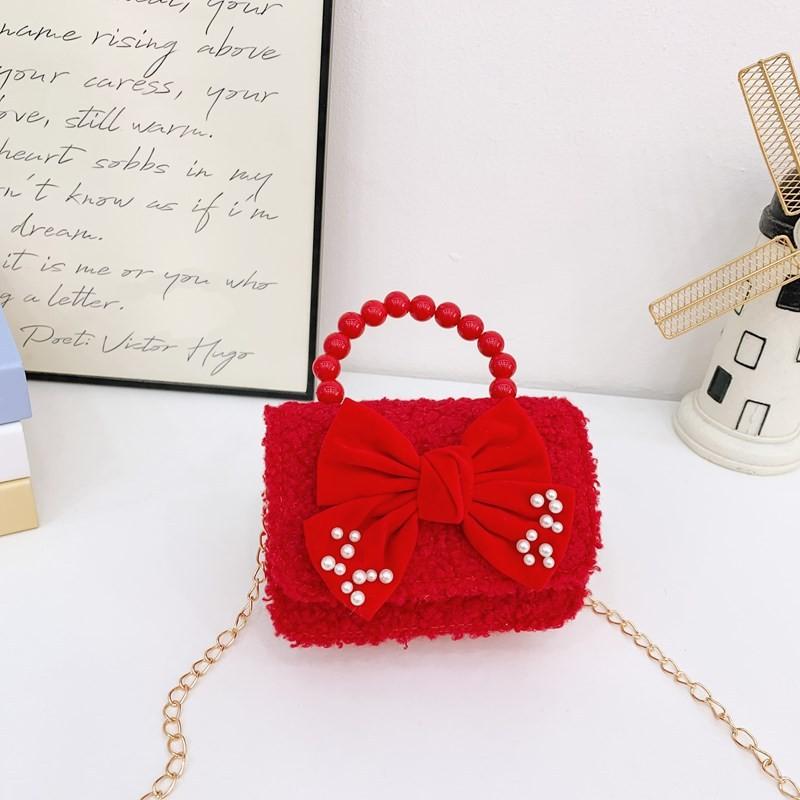 Red Girls Enchanting Shoulder Bag With Chic Bow And Tassel Accents Kids For