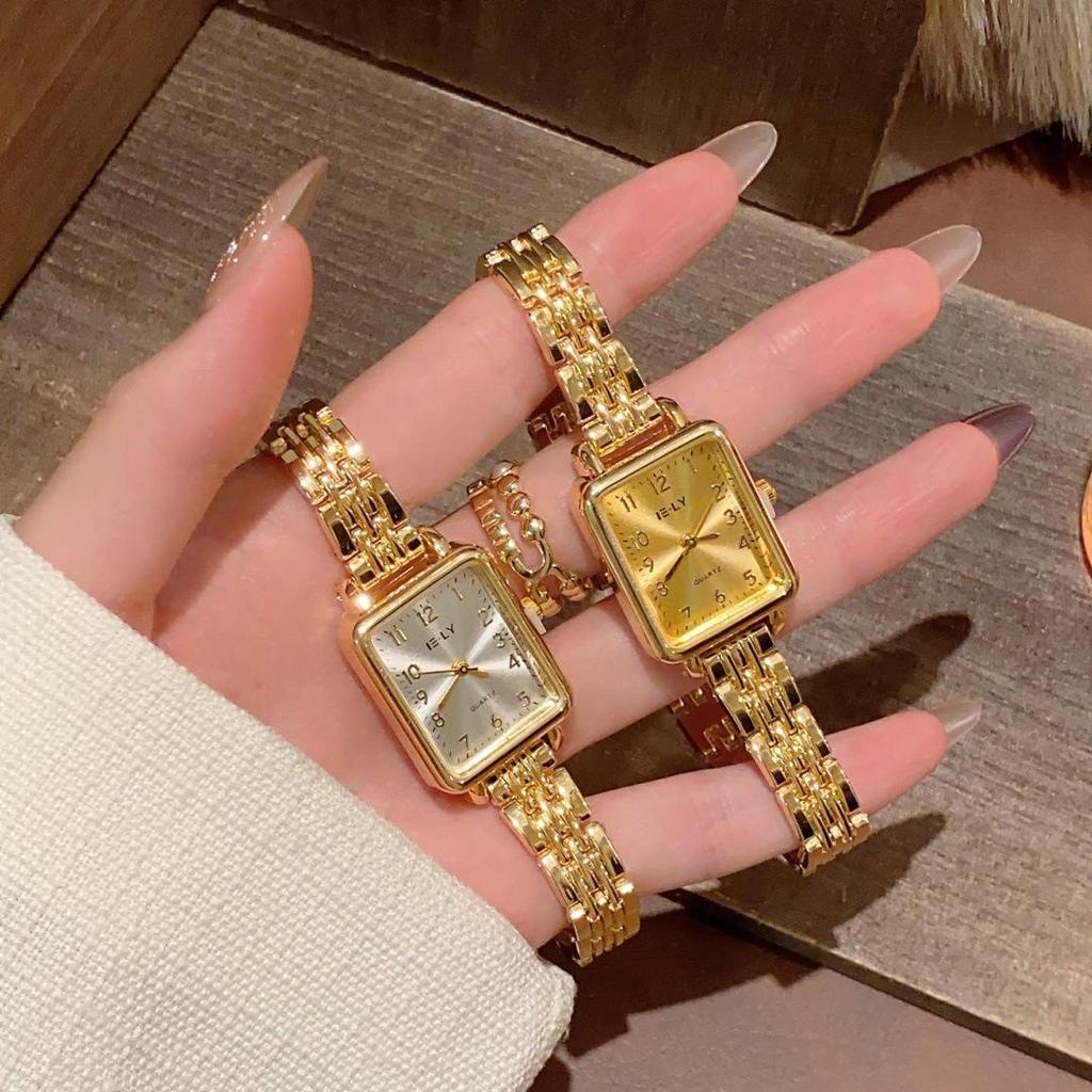 Retro Gold Square Quartz Watch with Versatile Bracelet