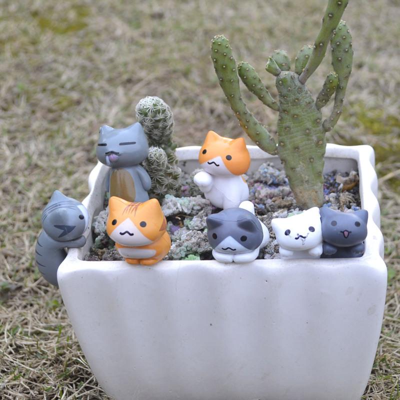 6Pcs/Set Creative Succulent Flowerpot Moss Micro Landscape Doll Cute Cat Simulation Decoration Doll Cake DIY Assembly Ornaments