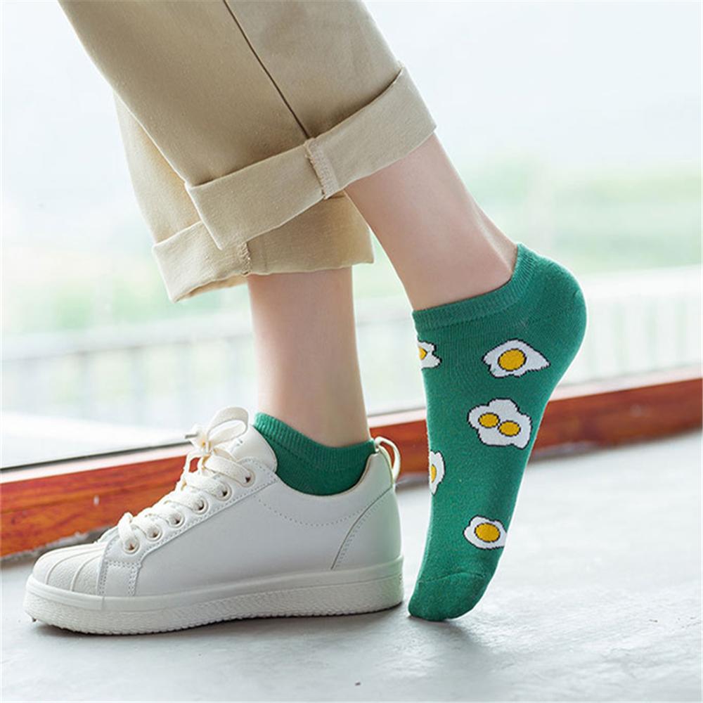 INS Lustige Cartoon Eier Socken Niedliche Mädchen Glückliche Tiere Früchte Lebensmittel Kurze Socken Omelett Erdbeere Ananas Regenbogenstreifen