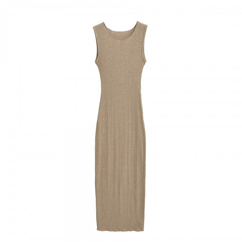 Womens 2026 Fall Sexy Slim Fit Sleeveless Striped Knit Midi Dress Streetwear