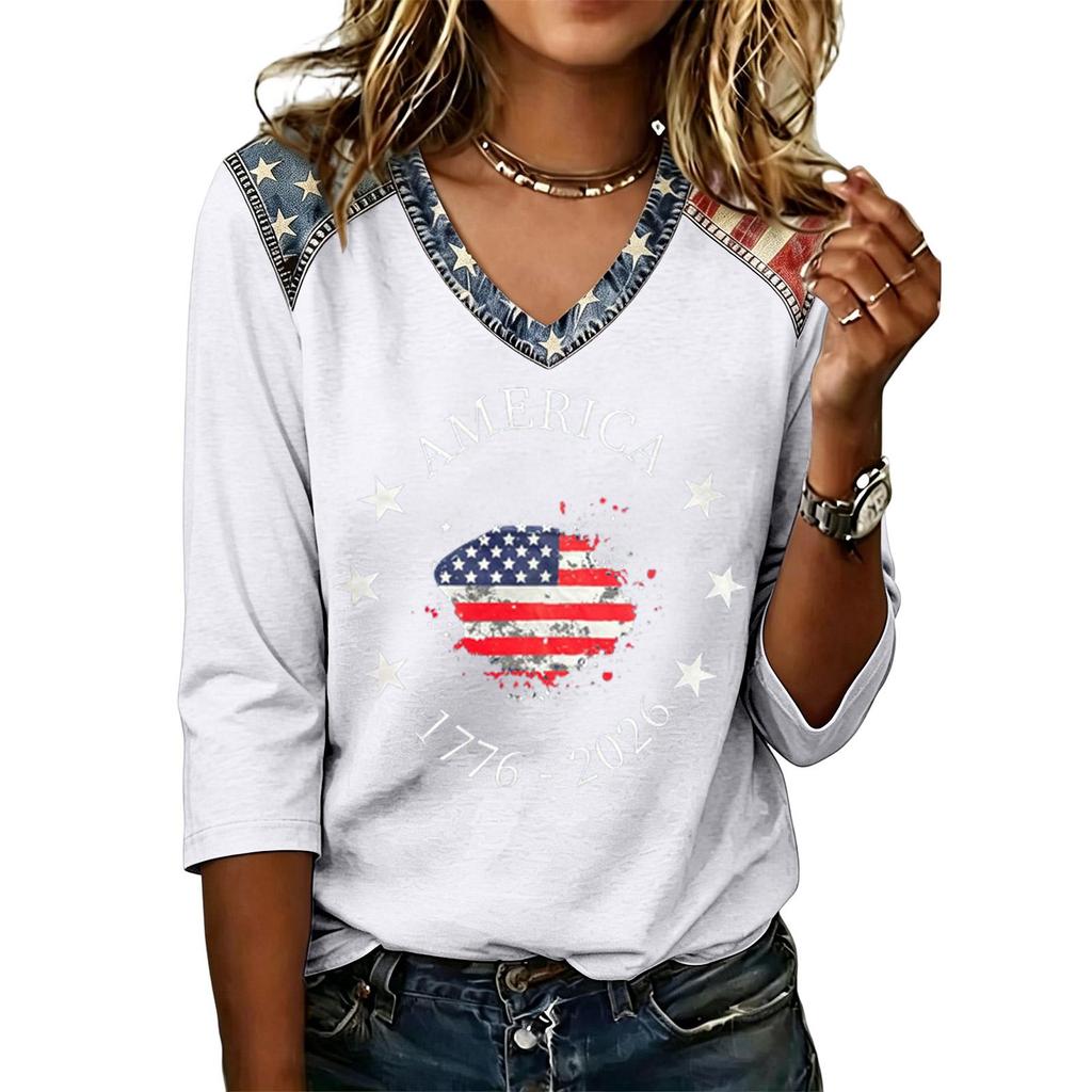 Long Sleeve Shirts for Women Womens Long Sleeve Tops Long Sleeve Tops for Women Womens Long Sleeve T Shirts Flag Print V Neck Tee