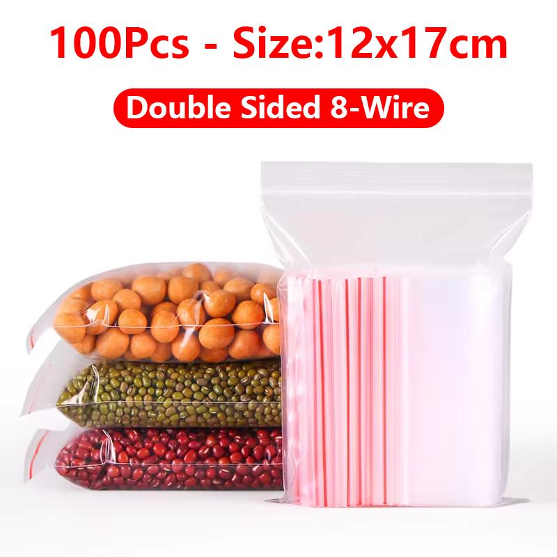 100Pcs Zip Lock Plastic Bags Reclosable Transparent Bag Vacuum Storage Bag Clear Bags Ziplock Food Storage Bags Thickness 0.08mm