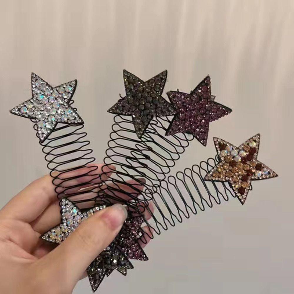Star U Shape Hair Styling Comb Rhinestone Spring Hair Comb Cute Invisible Extra Hair Holder  Lady
