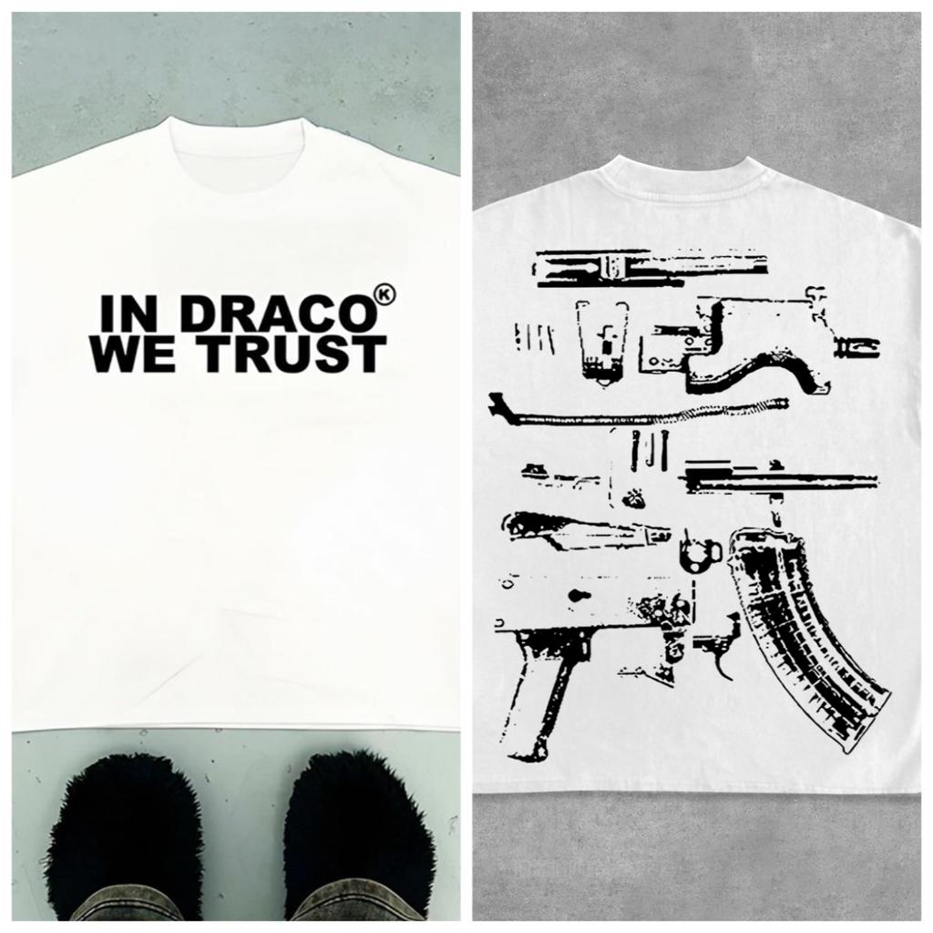 2026 Vintage In Draco We Trust Print Graphics Cotton Casual Tshirt Unisex Y2k Short Sleeves Oversize Streetwear Wounisex Tee Tops