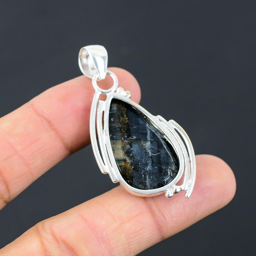 Pear Nellite Stone Sterling Silver Trendy Unique Birthday Wedding Wife Pendant