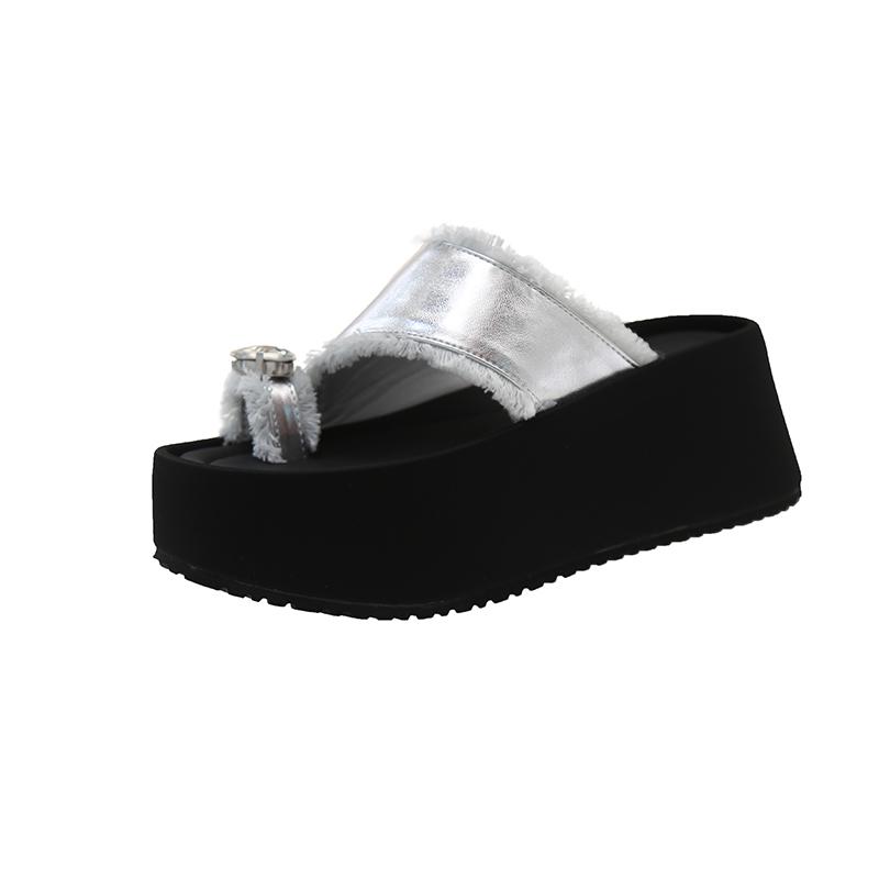 Fashion Fashion Platform Flip Flops Summer New Round Toe Cover Toe Soft Sole Anti-slip Wear-resistant Wedge Shoes