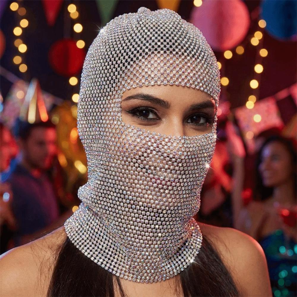 Zircon Rhinestone Head Mask Mesh Mask Turban Hat Elegant Fishnet Headhood Carnival
