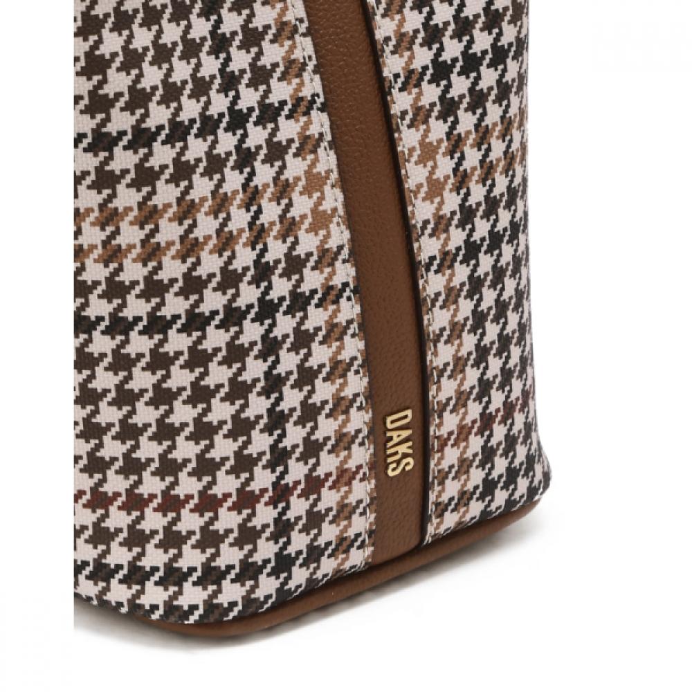 Daks Brown Leather Houndstooth Check Tote Bag M