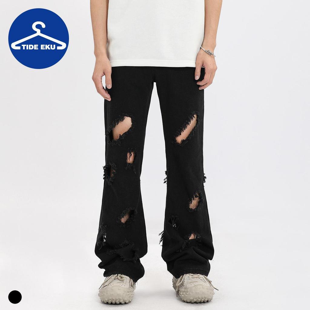 TIDEEKU Jeans Rectos con Agujeros Retro Americanos para Hombre