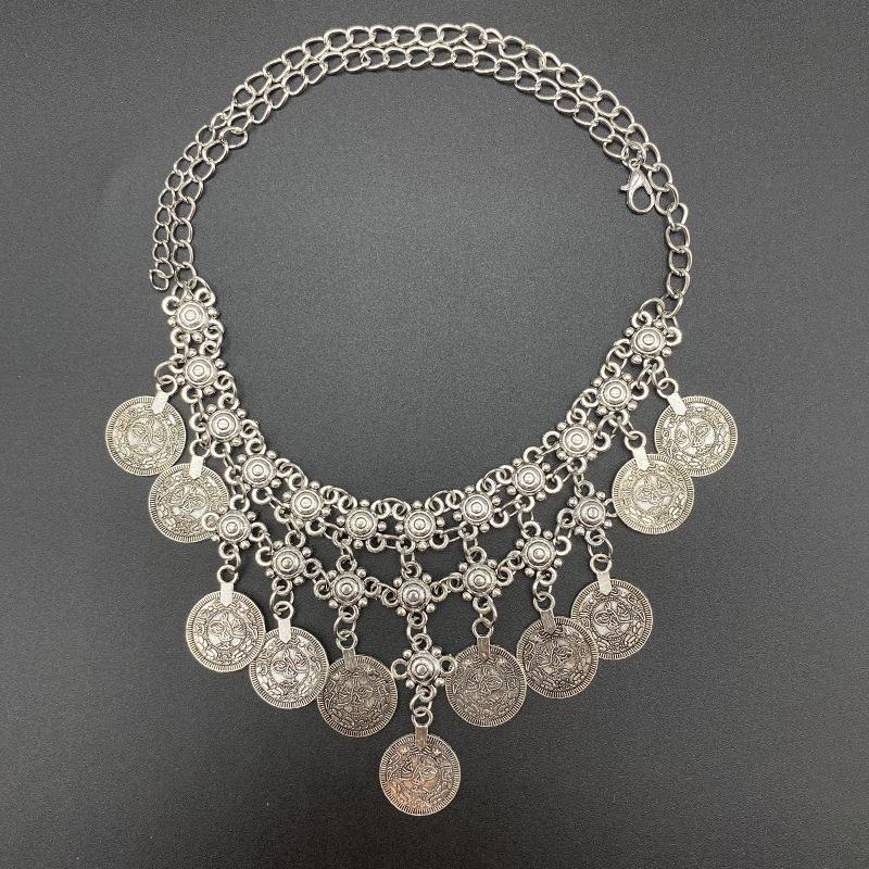 

Этническое ожерелье-цепочка на ключицу в ретро-стиле с золотой монетой - Дорожные кино- и теле- ювелирные аксессуары