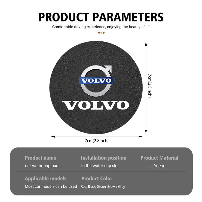 2pcs Car Water Cup Bottle Holder Anti-slip Mat Pad Suede For Volvo EX30 XC60 XC40 V60 V40 XC90 XC70 V50 S60 V70 S90 Olestar AWD