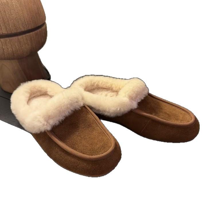 2025 Autumn and Winter Fur Integrated Fluffy Slippers Women's Thickened and Velvet Warm Muller Shoes Half Slippers Outside Wearing Snow Boots