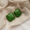 Geometric Minimalist Green Enamel Square Stud Earrings Texture Vintage Art Earrings