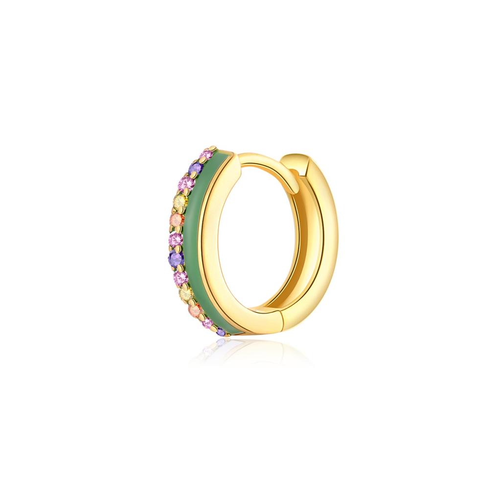 ANDYWEN 925 Sterlingsilber Gold Einzelner Zirkonia Pavé Huggies Emaille Lila Grün Kreis Damen Hochzeitsgeschenk Juwelen