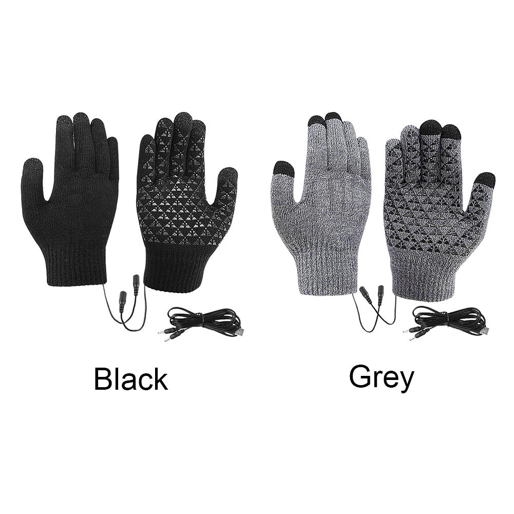 USB Heated Knitted Gloves Full Finger Gloves Non-Slip Touch Screen Gloves Thermal Knitting Mitts for Outdoor Sports