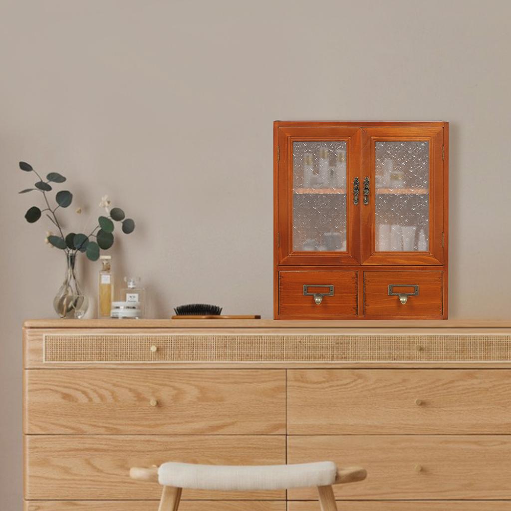 2-Tier Wood Storage Cabinet W/ 2 Drawers, Freestanding Side Cabinet for Home Office Bedroom, Multipurpose Storage Organizer Unit