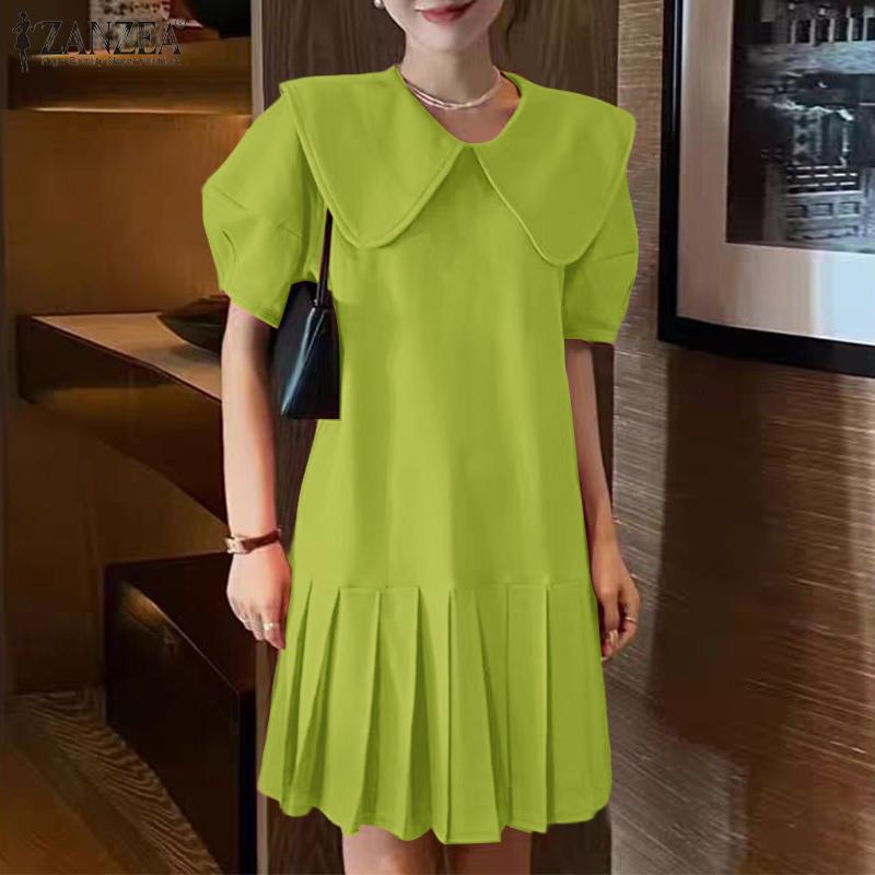 ZANZEA Women Summer Doll Collar Casual Short Sleeve Dress