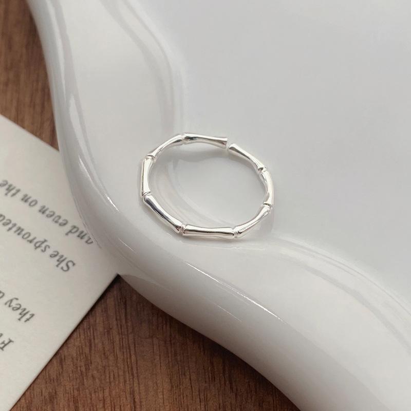 S999 Sterling Silver Bamboo Joint Openable Ring - Chinese Style Women s Sweetheart Design Open Adjustable