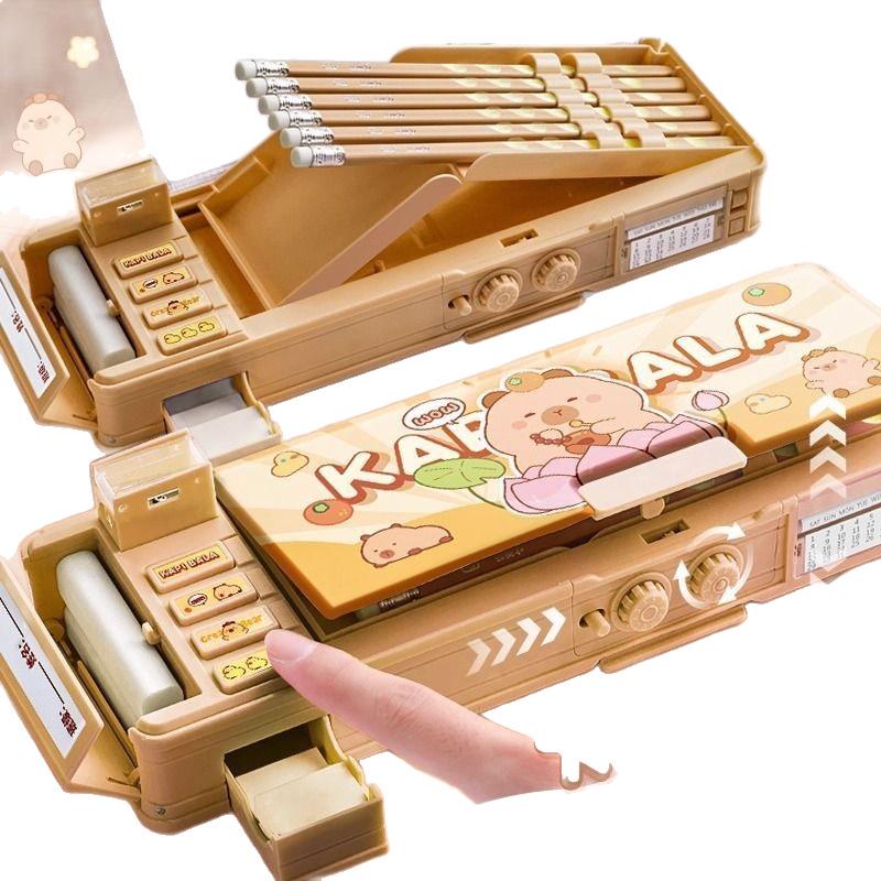 Multifunctional Mechanical Pencil Box with Password Lock - Boys' Style, Black Technology 2025.