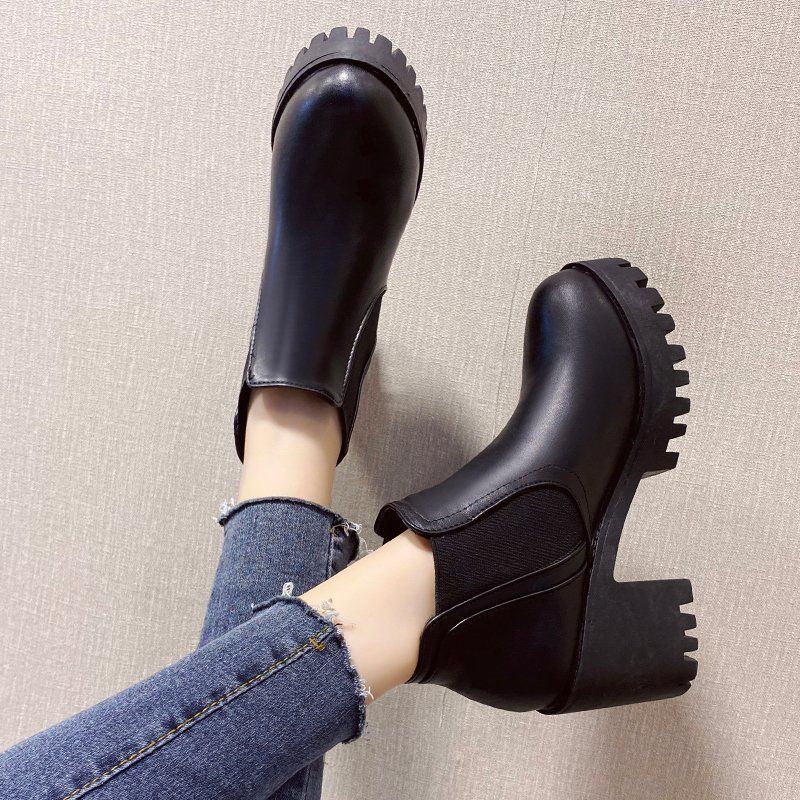 Spring and autumn new thick heel short boots women's waterproof table high heels platform versatile single boots British Martin boots