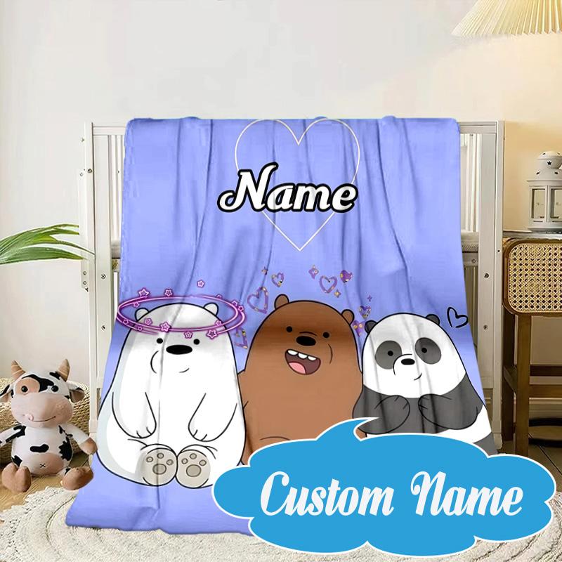 Custom Name Friends Forest Brown Bear Blanket bed sofa Blanket Flannel Blanket for Camping, Hiking, Picnic Essentials,gift for Fan family