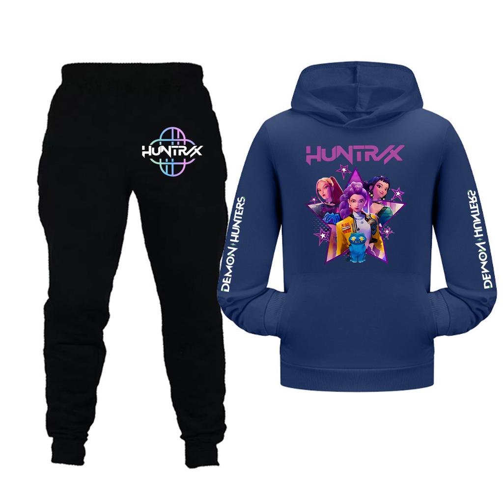 Zestaw bluzy z kapturem z długim rękawem i spodni dla dziewczynek dla maluchów i starszych dzieci 2 szt.