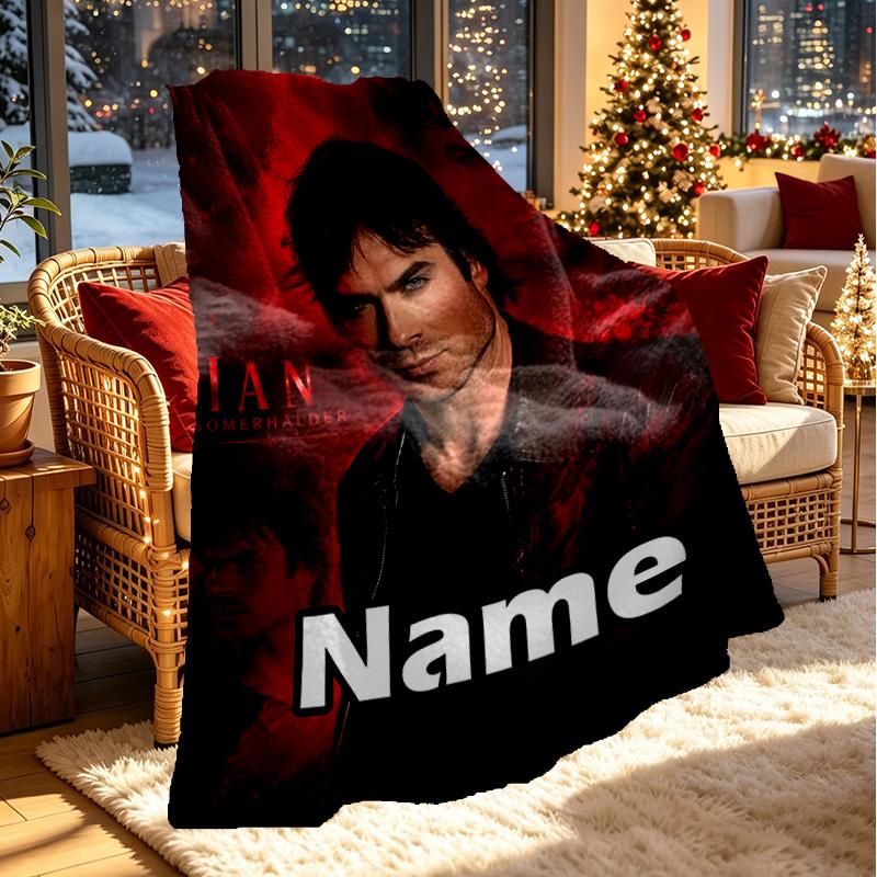 Custom Name Personalized Damon Salvatore Print Blanket, Home Decor, Bedroom, Sofa, Camping, Couch, Gifts for Birthday Christmas