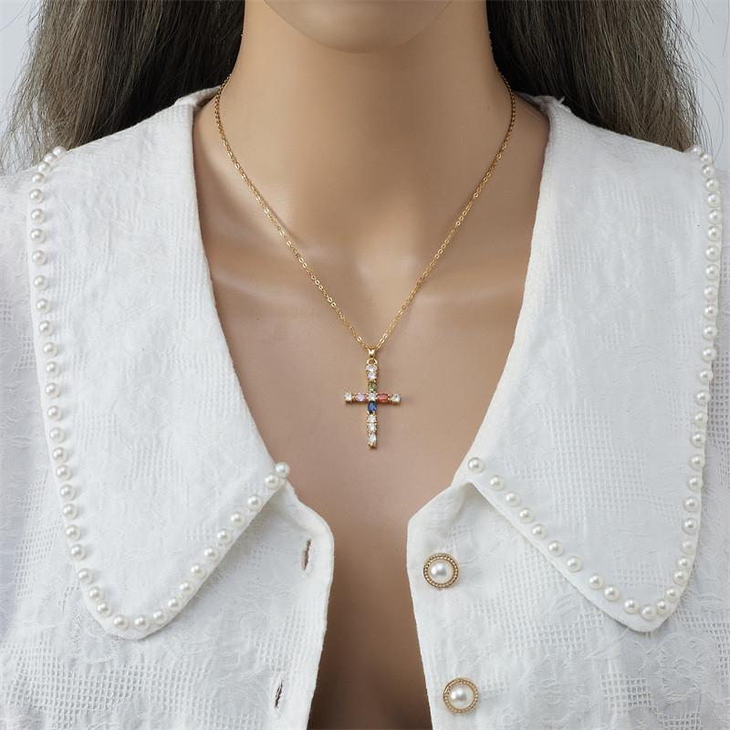 High Grade Cross Zircon Pendant Necklace Stainless Steel Light Luxury Geometric Choker Jewelry Party Gifts For Women Girls