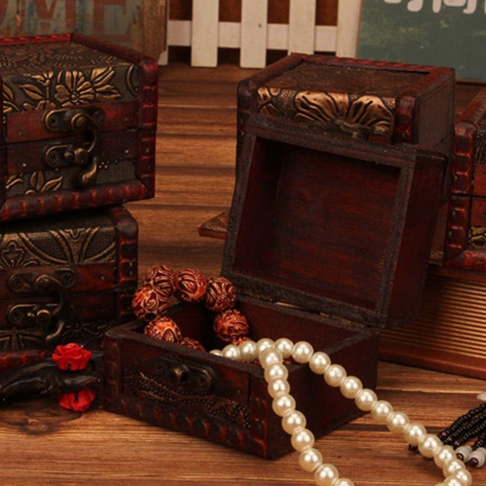 Cutie de depozitare retro din lemn, cutie maro cu comori, cutie mini vintage la modă, cadou