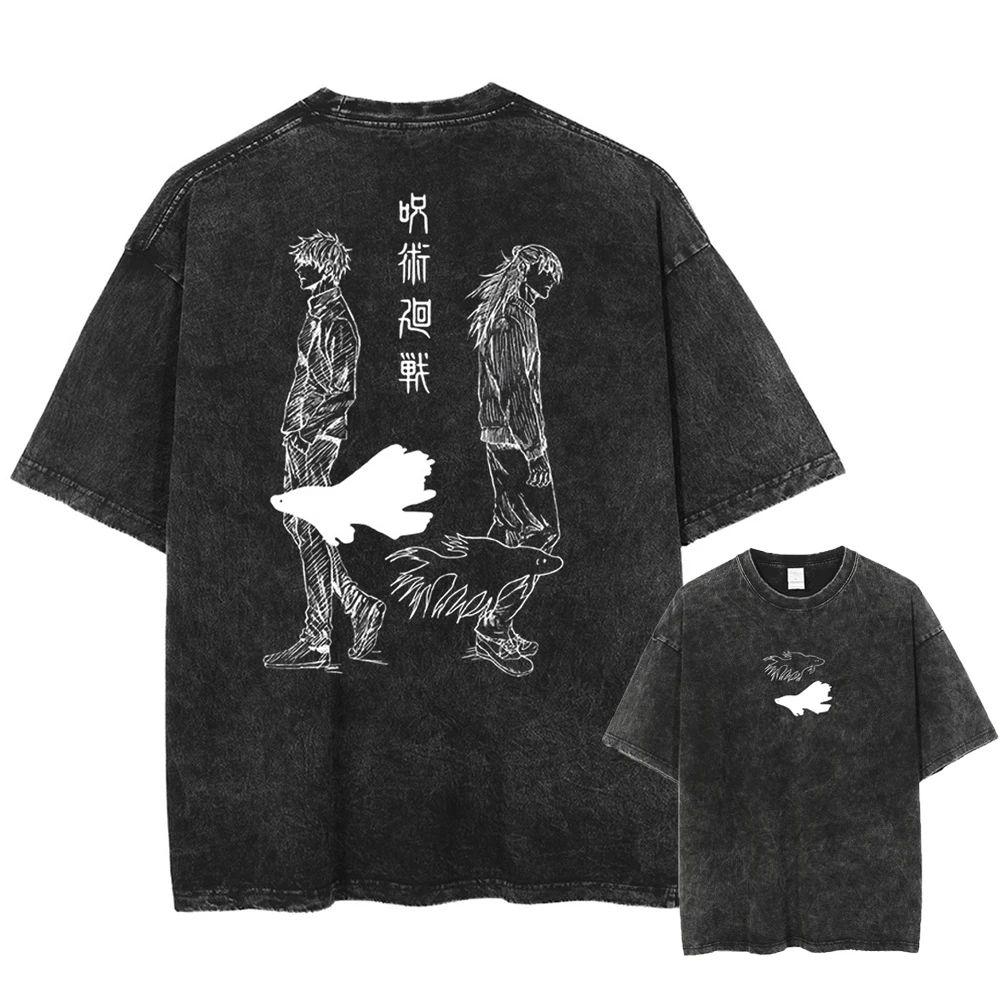 Anime Jujutsu Kaisen Printed Tshirt Mens and Womens Washed Tshirt High Quality Vintage Cotton Tshirt Harajuku YK Tops