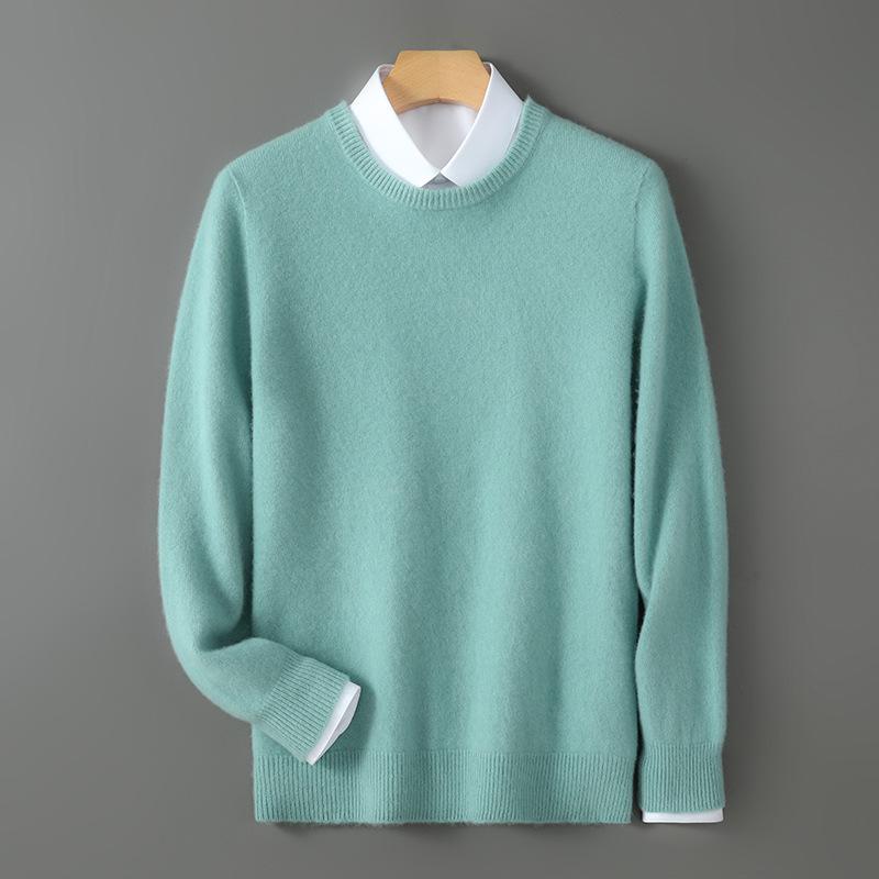 Men's 100% Australian Wool Round Neck Sweater - Skin-Friendly Business Casual Knitwear for Autumn/Winter.