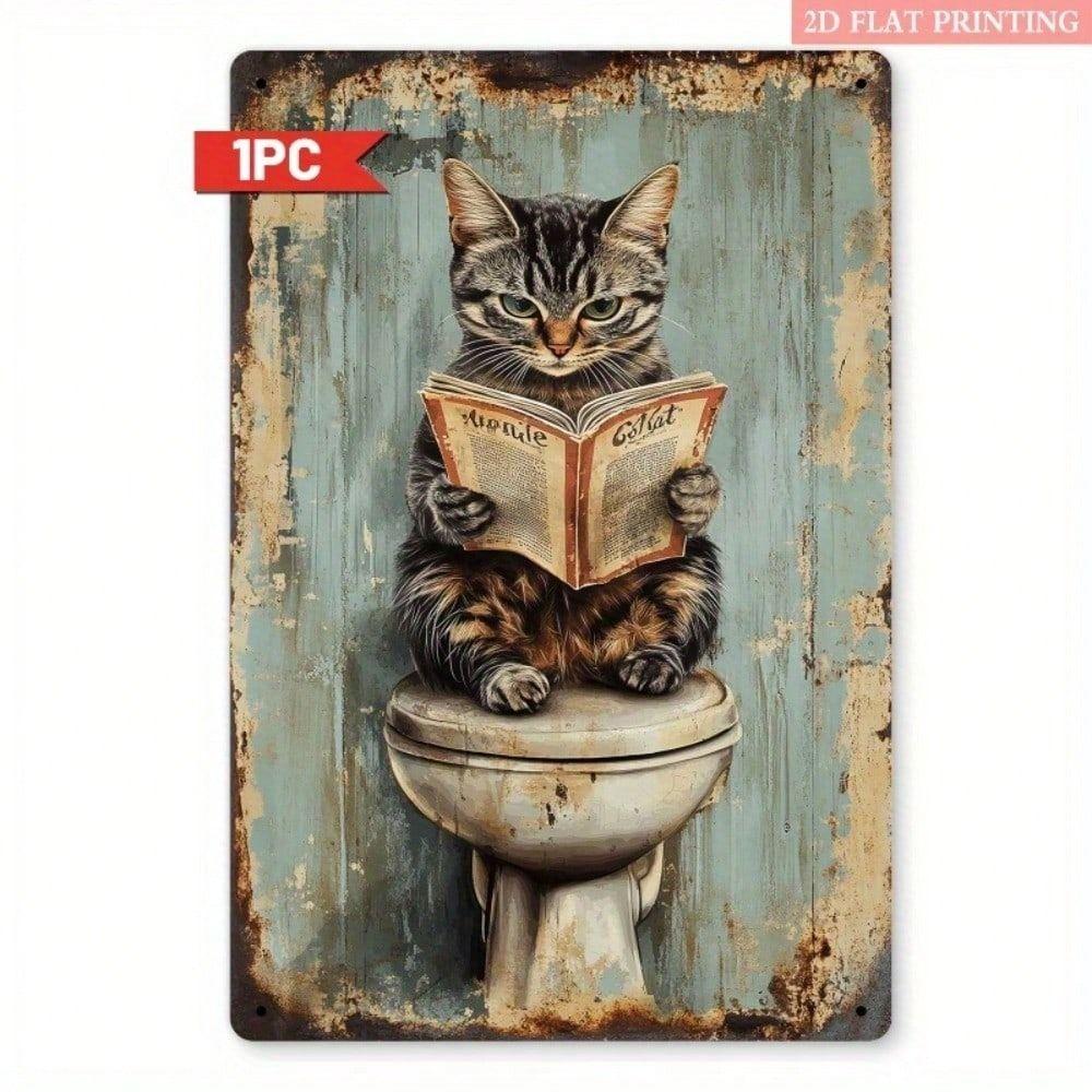 Funny Black Cat Bathroom Metal Sign Vintage Retro Wall Decor 8x12 Inch