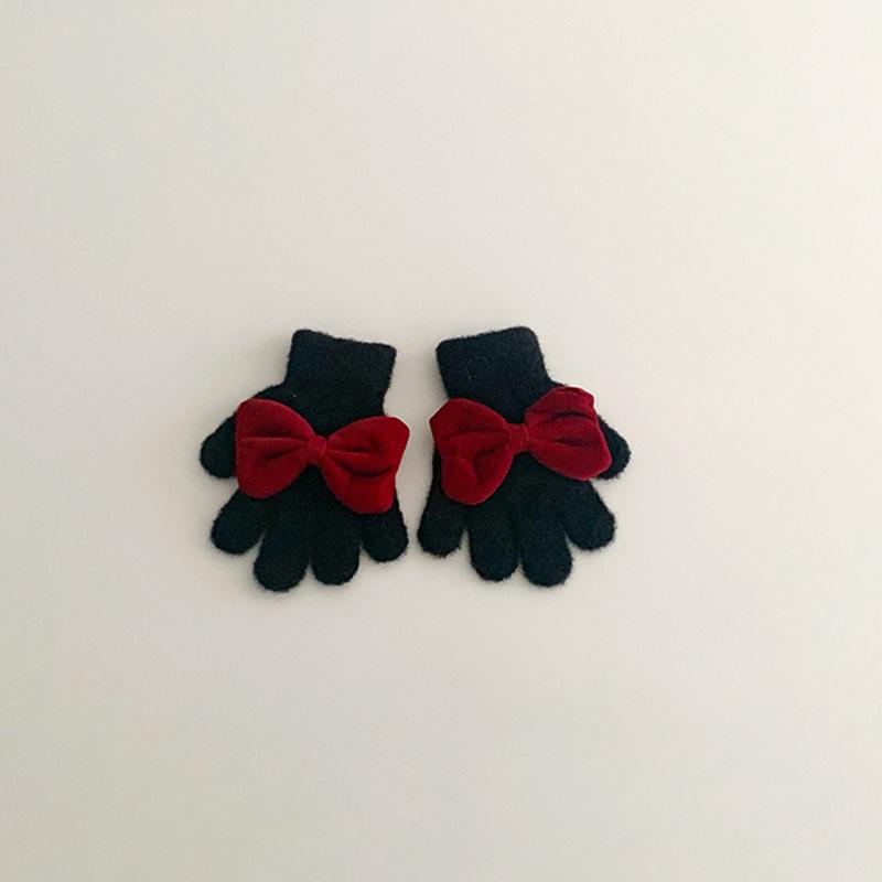 Bow Children's Gloves Sweet Koran Knit Winter Gloves for Girls Warm Cold-Proof Mittens with Fashion Design Cute Kids Wear