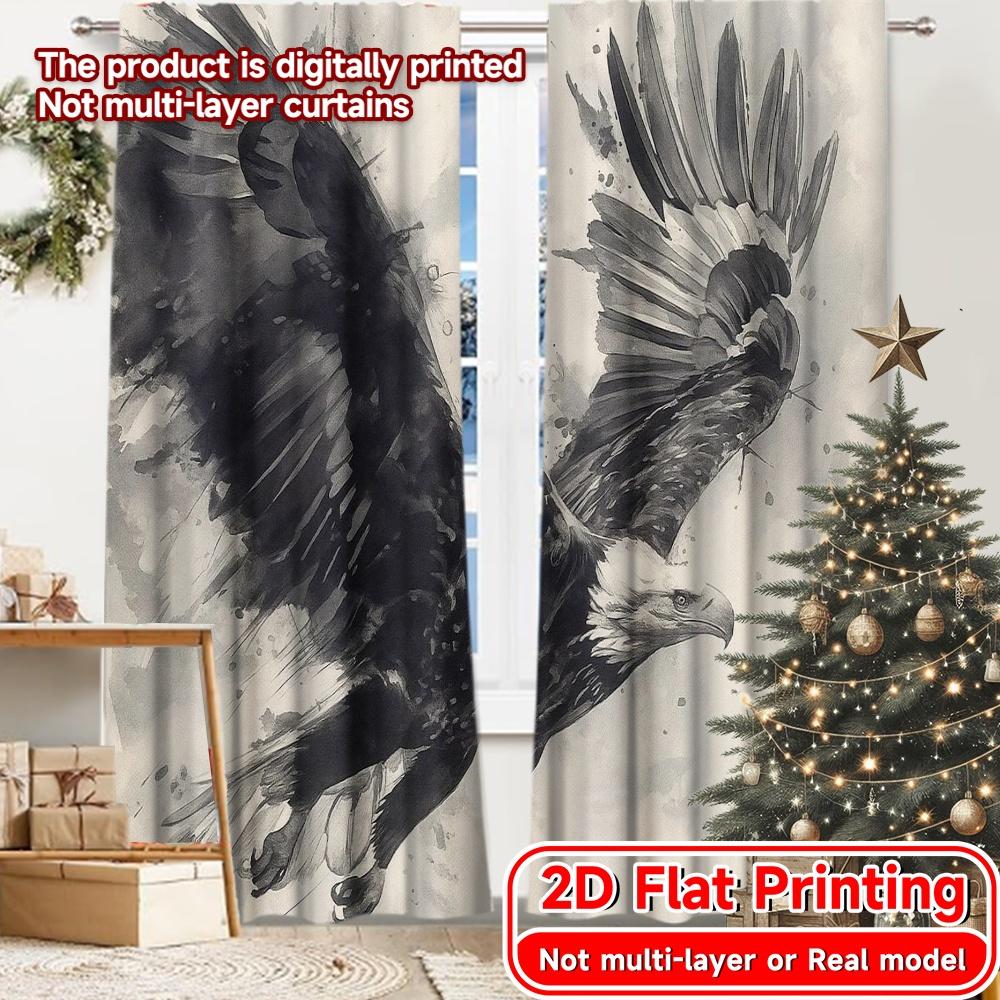 

Flat Printing Curtains Without Rod Majesticeagle Digital Holiday Semi Versatile Light Filtering Set Of 2 Made Polyester W100*H70(CM)-Grommet top&2PCS