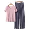 Dámská dvoudílná pyžamová souprava Ležérní topy s výstřihem do V a krátkým rukávem Pulovr Široké kalhoty Letní soupravy na doma