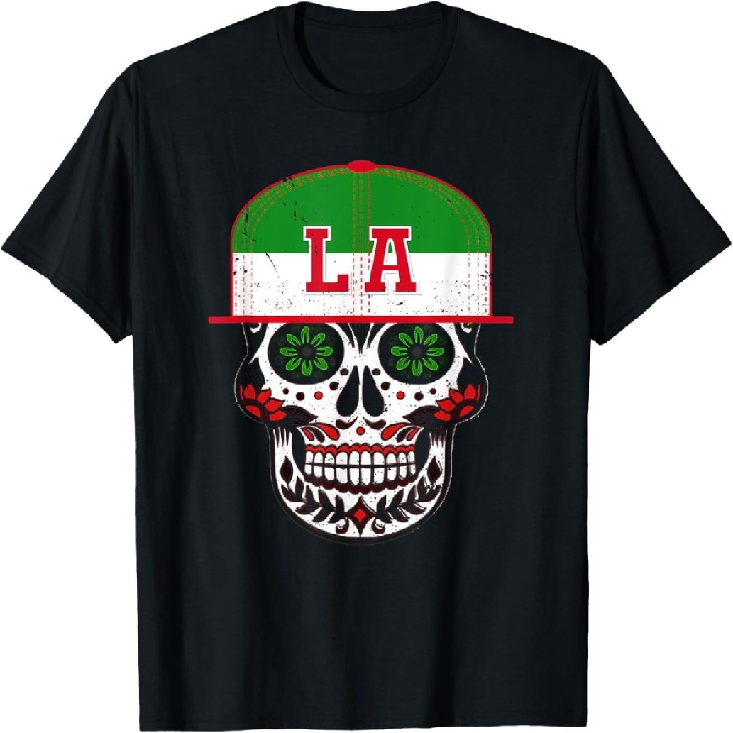 

Los Angeles Mexican Sugar Skull Art Design Mexico Flag T-Shirt XXXXXL різнокольоровий